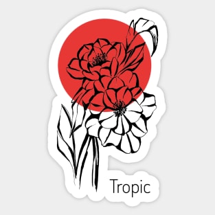 Camellia silhouette against a red circle background Sticker